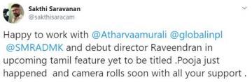 Atharvaa new film Simbu AAA producer Michael Rayappan Global Infotainment director Raveendran